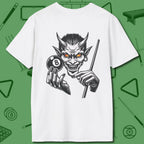 The Devil On My Back T-Shirt, back view, in White classic 8-ball attitude