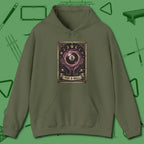 The Eight Ball Tarot Hoodie, front view, in Military Green it’s not a hobby — it’s a lifestyle