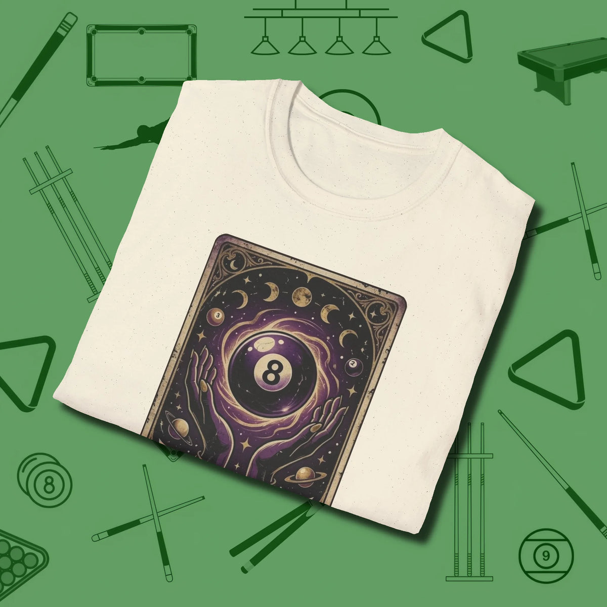 The Eight Ball Tarot T-Shirt, folded view, in Natural make every shot — and outfit — count