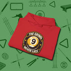 The Grind Never Lies Hoodie, folded view, in Red cue up respect every time you wear it