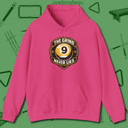 The Grind Never Lies Hoodie, front view, in Heliconia tough like your favorite break cue