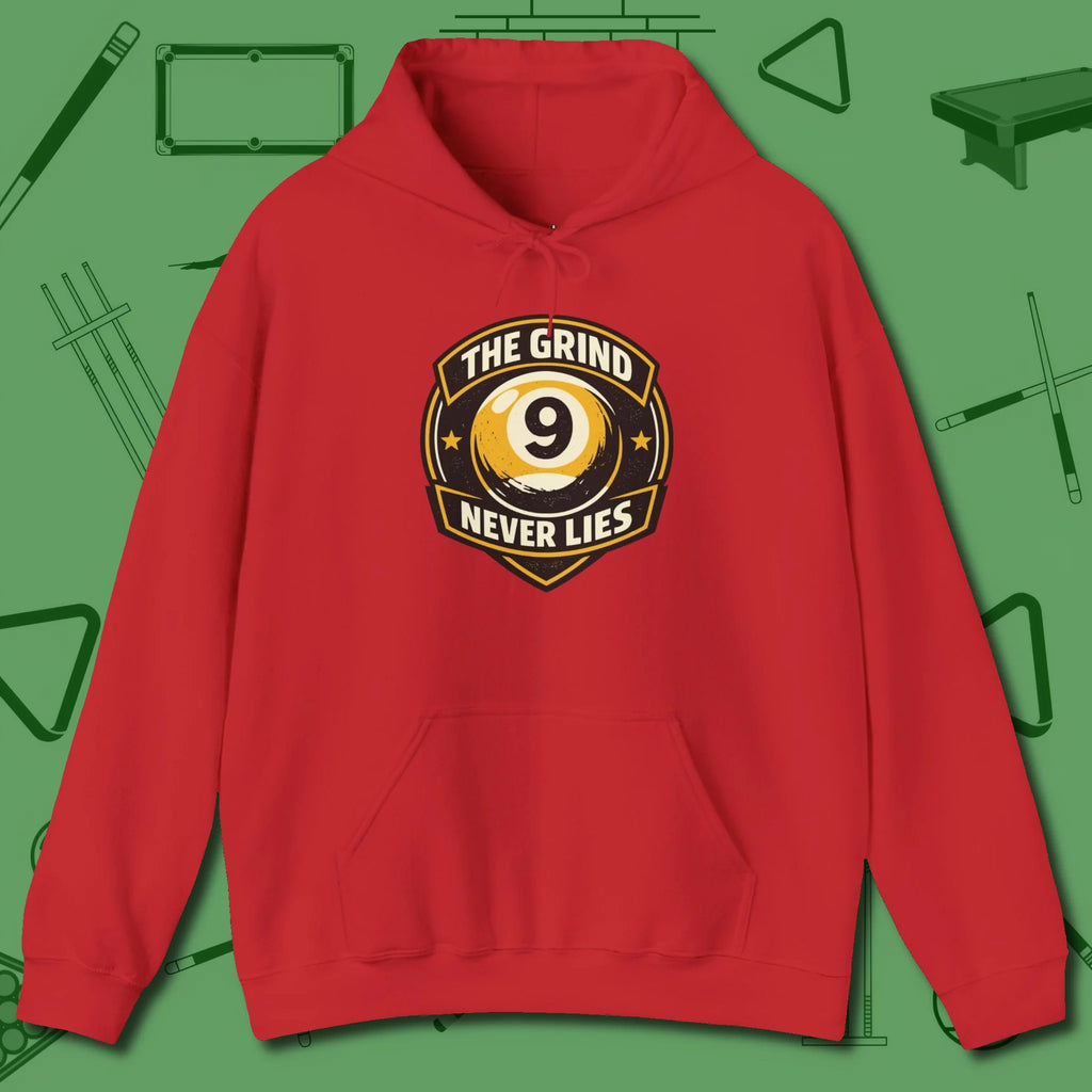The Grind Never Lies Hoodie, front view, in Red smart apparel for strategic players