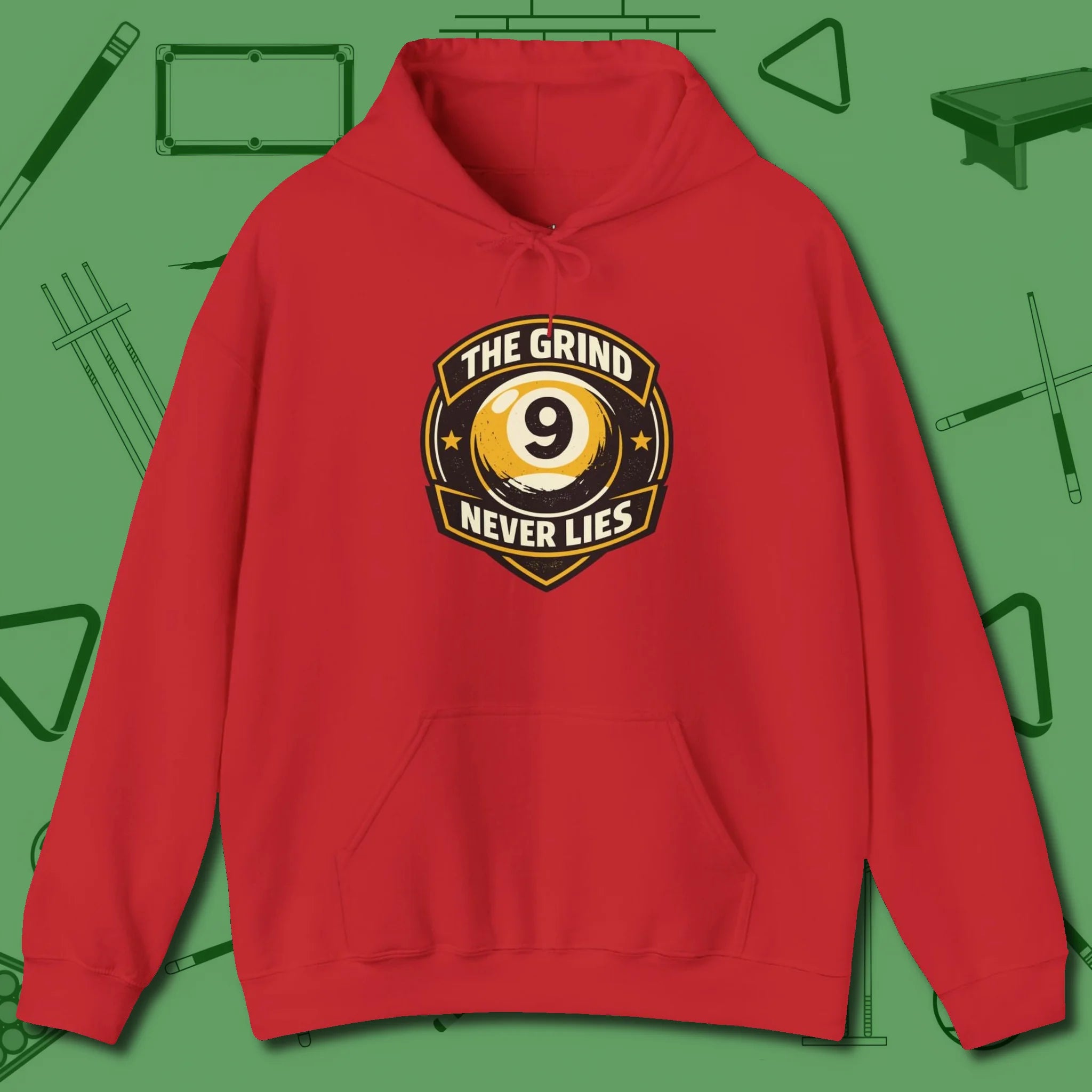 The Grind Never Lies Hoodie, front view, in Red smart apparel for strategic players