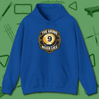 The Grind Never Lies Hoodie, front view, in Royal perfect for players with quiet fire