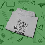 The Voices in My Head Think I’m Great at Hoodie, folded view, in Sport Grey helps your stroke and your style