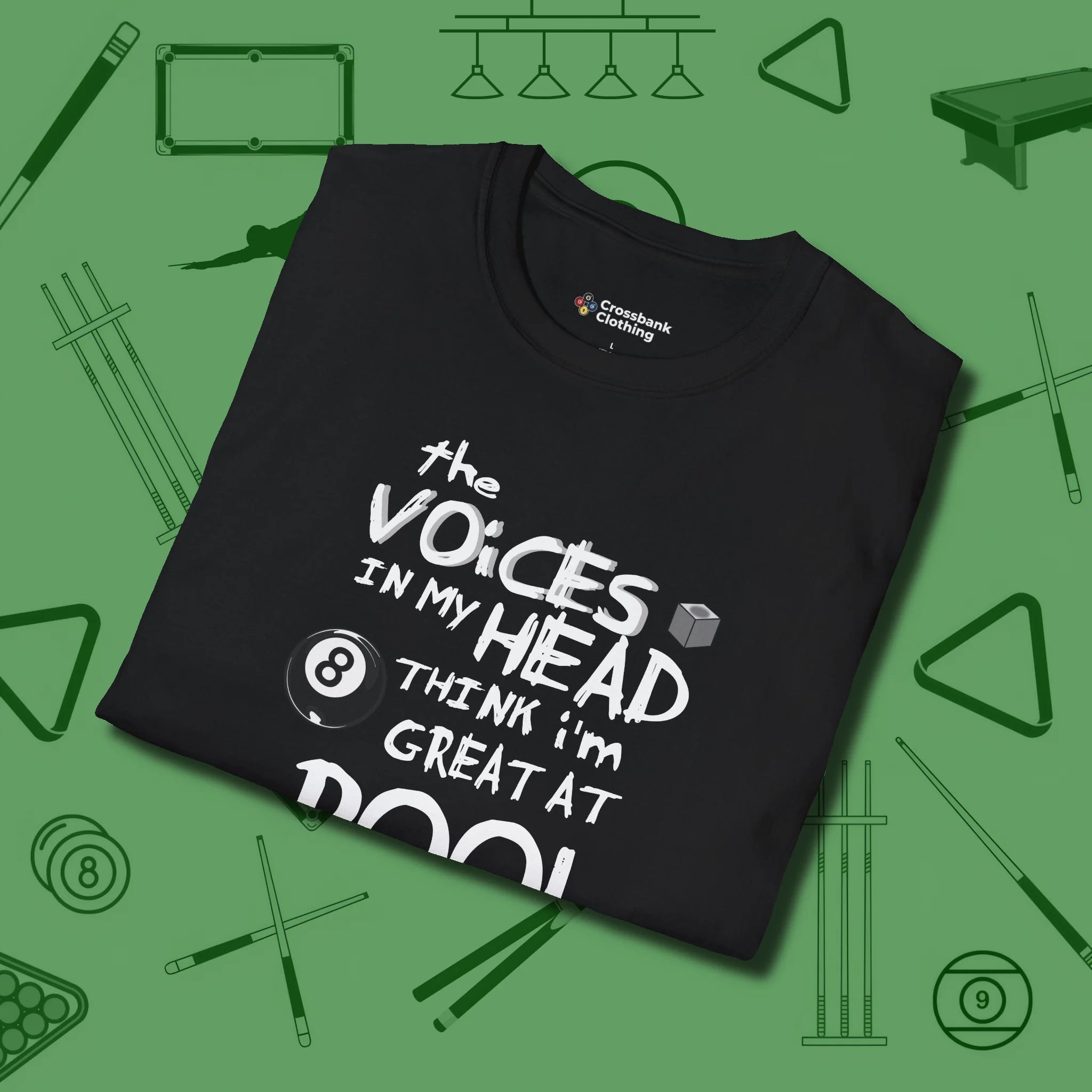 The Voices in My Head Think I’m Great at T-Shirt, folded view, in Black a clean fit for the dirtiest safeties