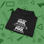Think About Pool Hoodie, in Black color, billiards hoodie, folded view