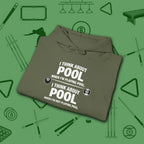 Think About Pool Hoodie, in Military Green color, billiards hoodie, folded view