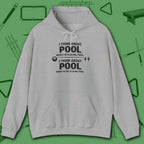 Think About Pool Hoodie, in Sport Grey color, billiards hoodie, front view
