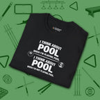 Think About Pool T-Shirt, in Black color, billiards shirt, folded view