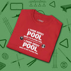 Think About Pool T-Shirt, in Red color, billiards shirt, folded view