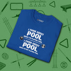Think About Pool T-Shirt, in Royal color, billiards shirt, folded view