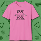 Think About Pool T-Shirt, in Azalea color, billiards shirt, front view