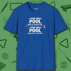 Think About Pool T-Shirt, in Royal color, billiards shirt, front view