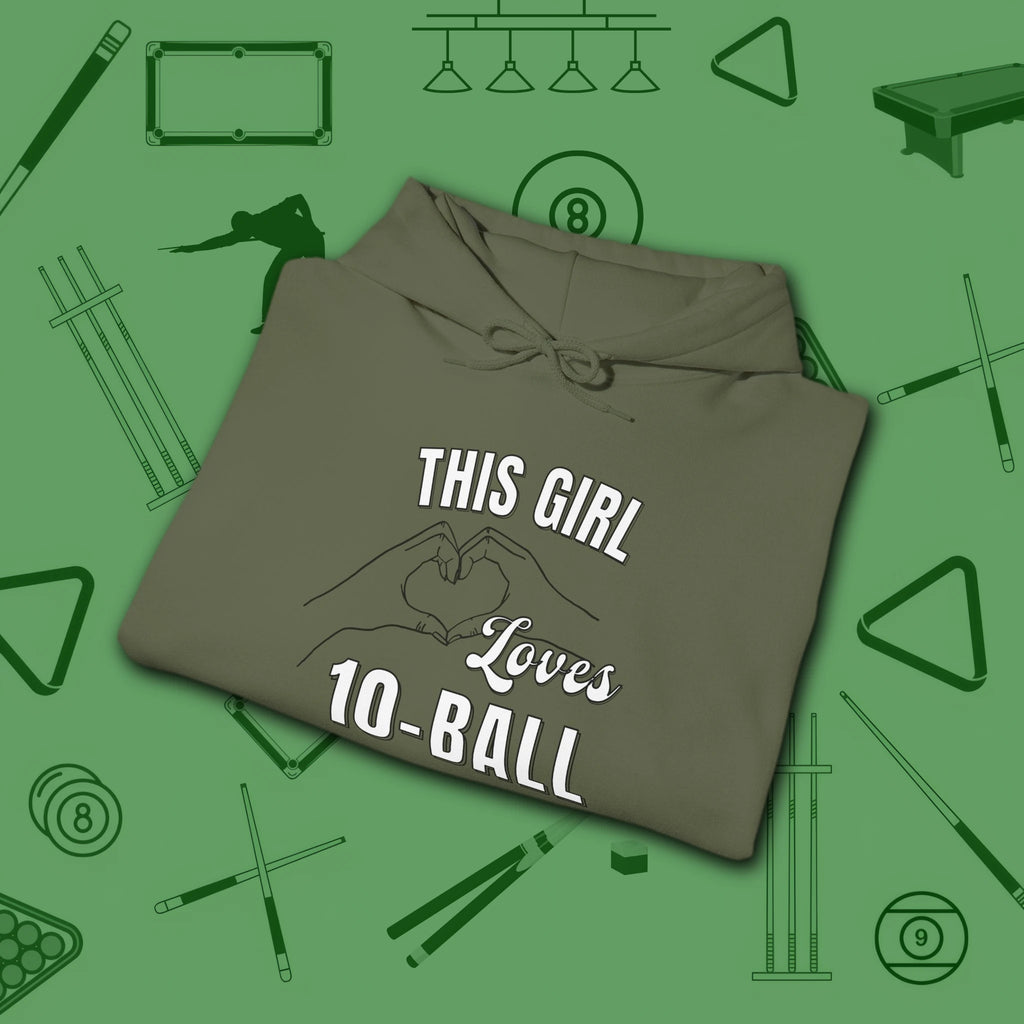 This Girl Loves Hoodie, in Military Green color, billiards shirt, folded view