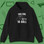 This Girl Loves Hoodie, in Black color, billiards shirt, front view