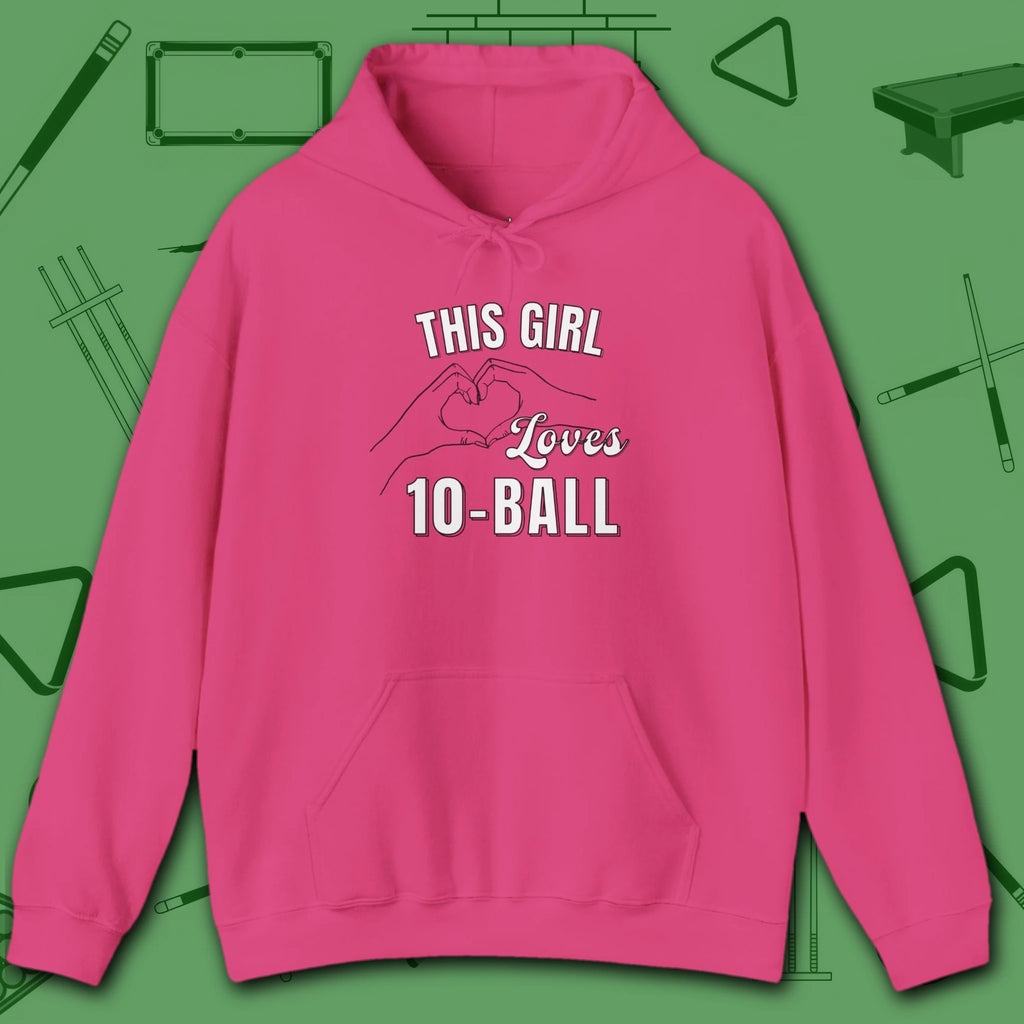 This Girl Loves Hoodie, in Heliconia color, billiards shirt, front view