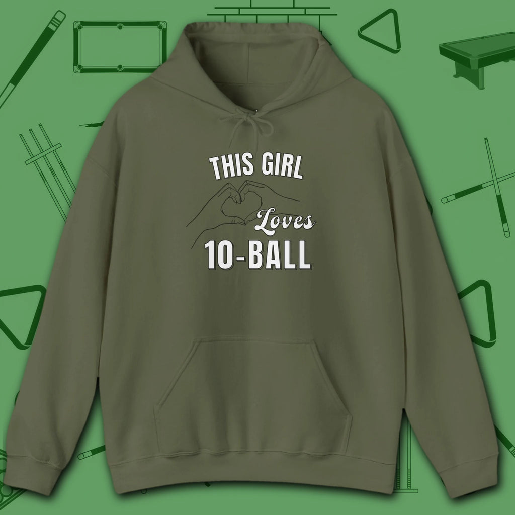 This Girl Loves Hoodie, in Military Green color, billiards shirt, front view