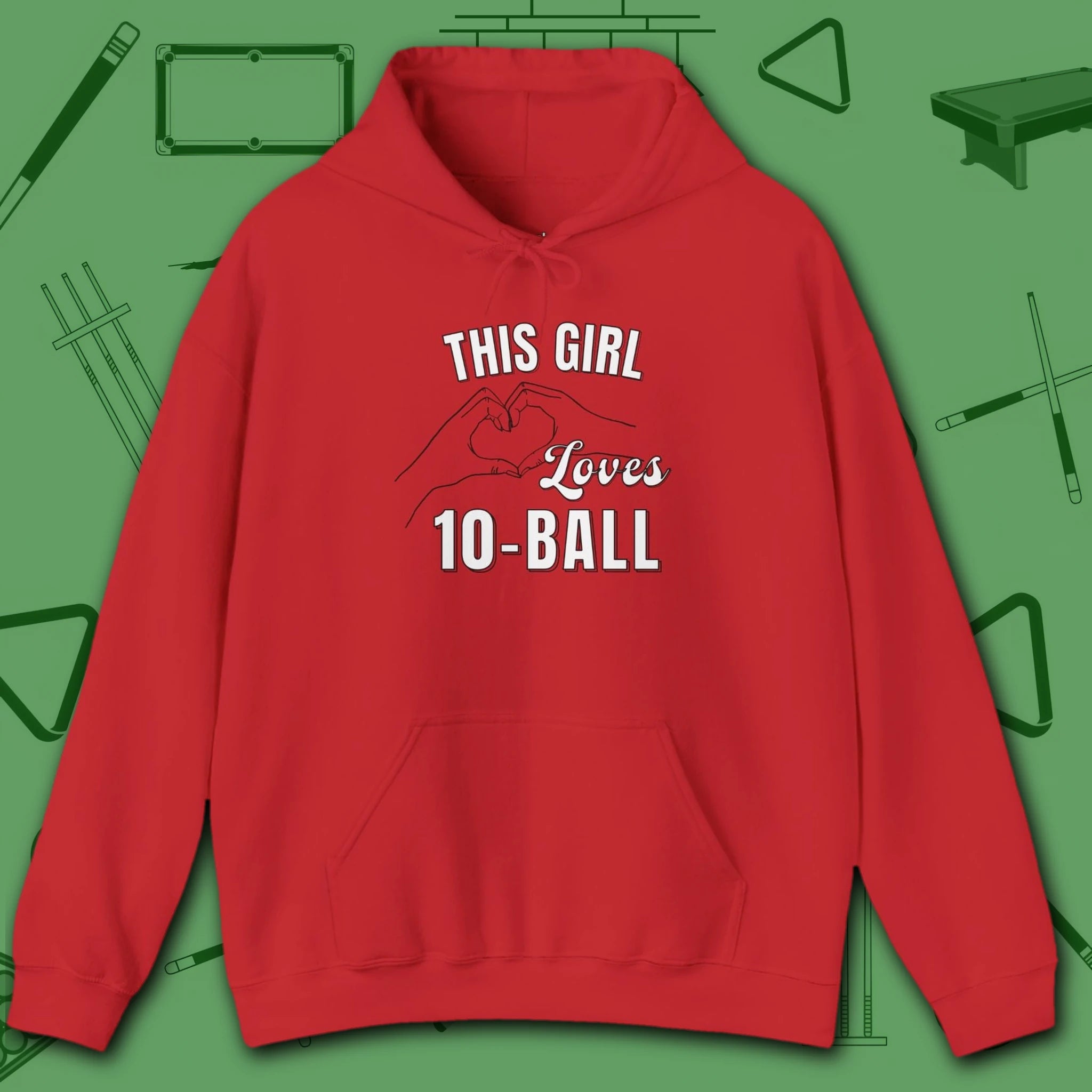 This Girl Loves Hoodie, in Red color, billiards shirt, front view