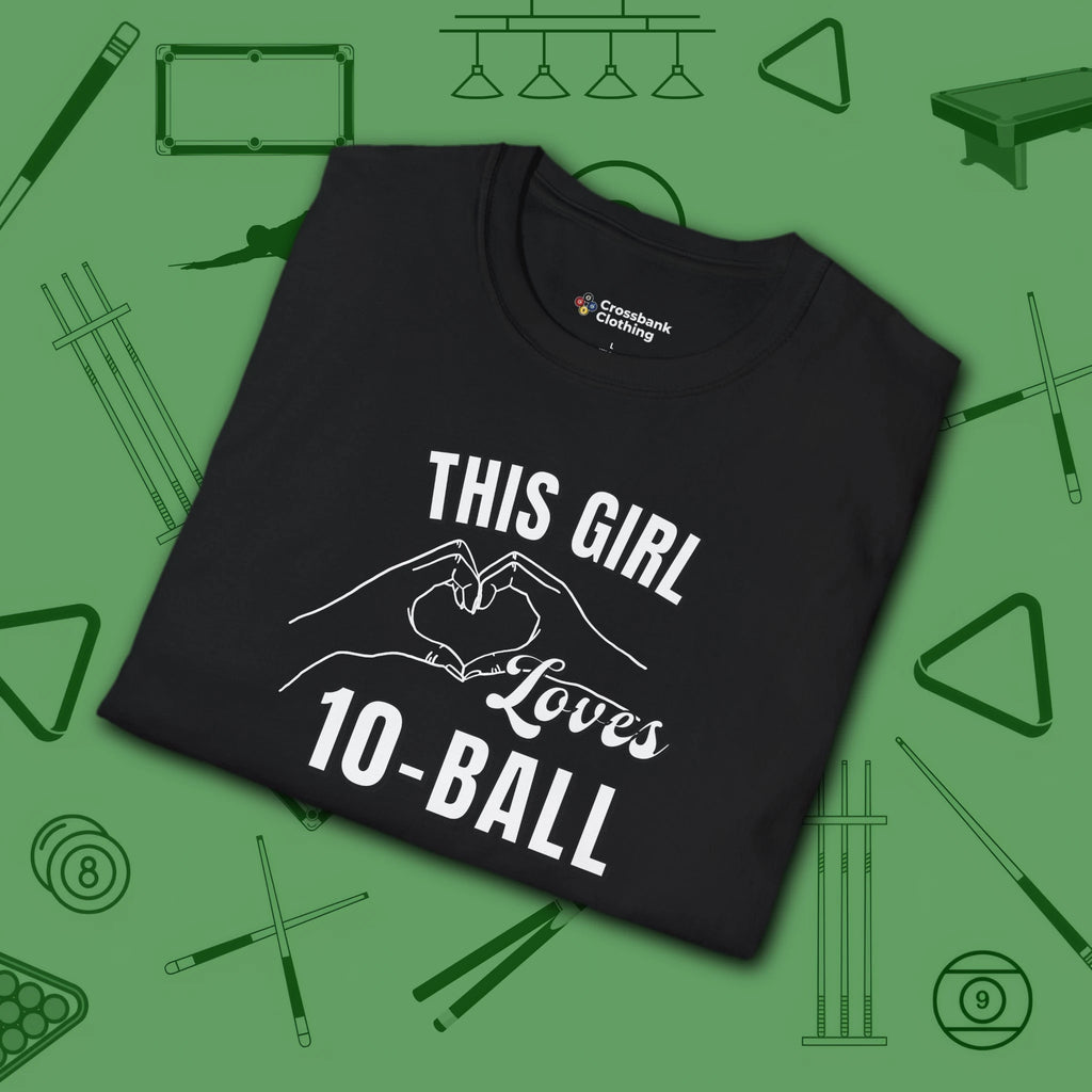 This Girl Loves T-Shirt, in Black color, billiards shirt, folded view