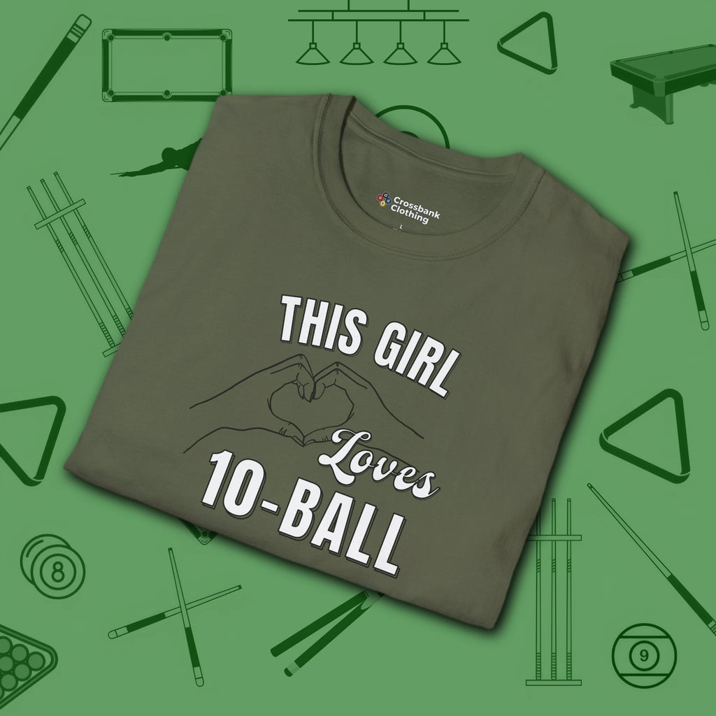This Girl Loves T-Shirt, in Military Green color, billiards shirt, folded view