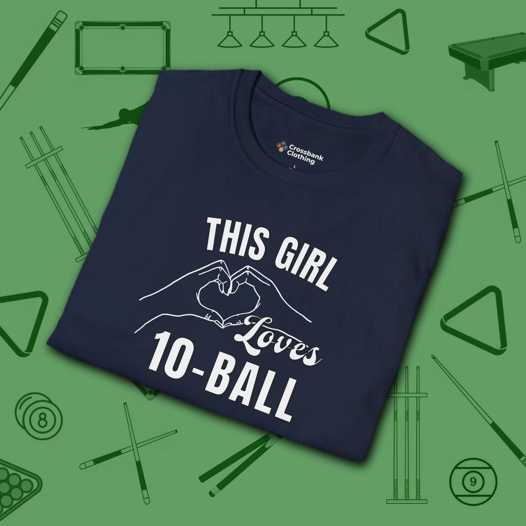 This Girl Loves T-Shirt, in Navy color, billiards shirt, folded view