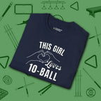 This Girl Loves T-Shirt, in Navy color, billiards shirt, folded view