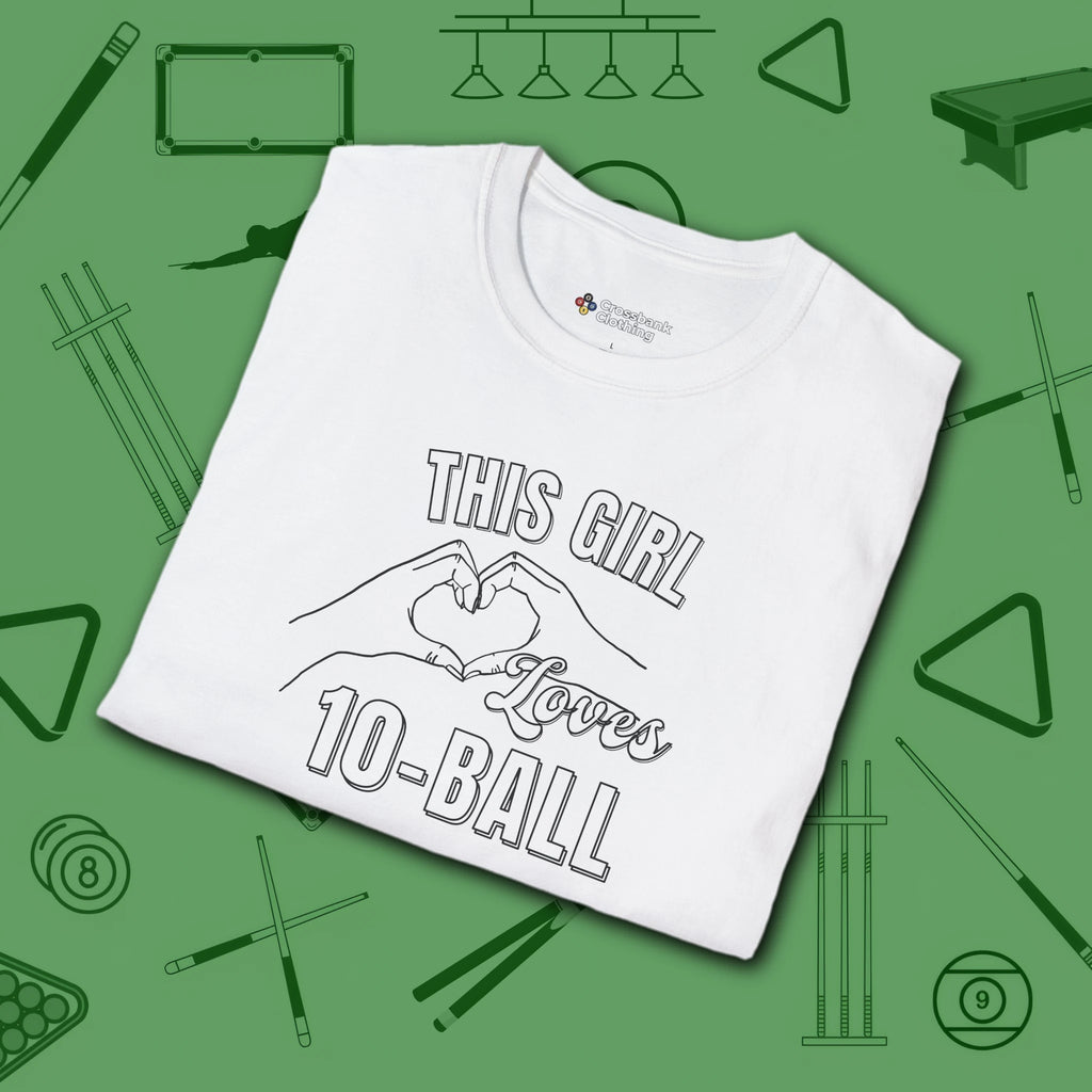 This Girl Loves T-Shirt, in White color, billiards shirt, folded view