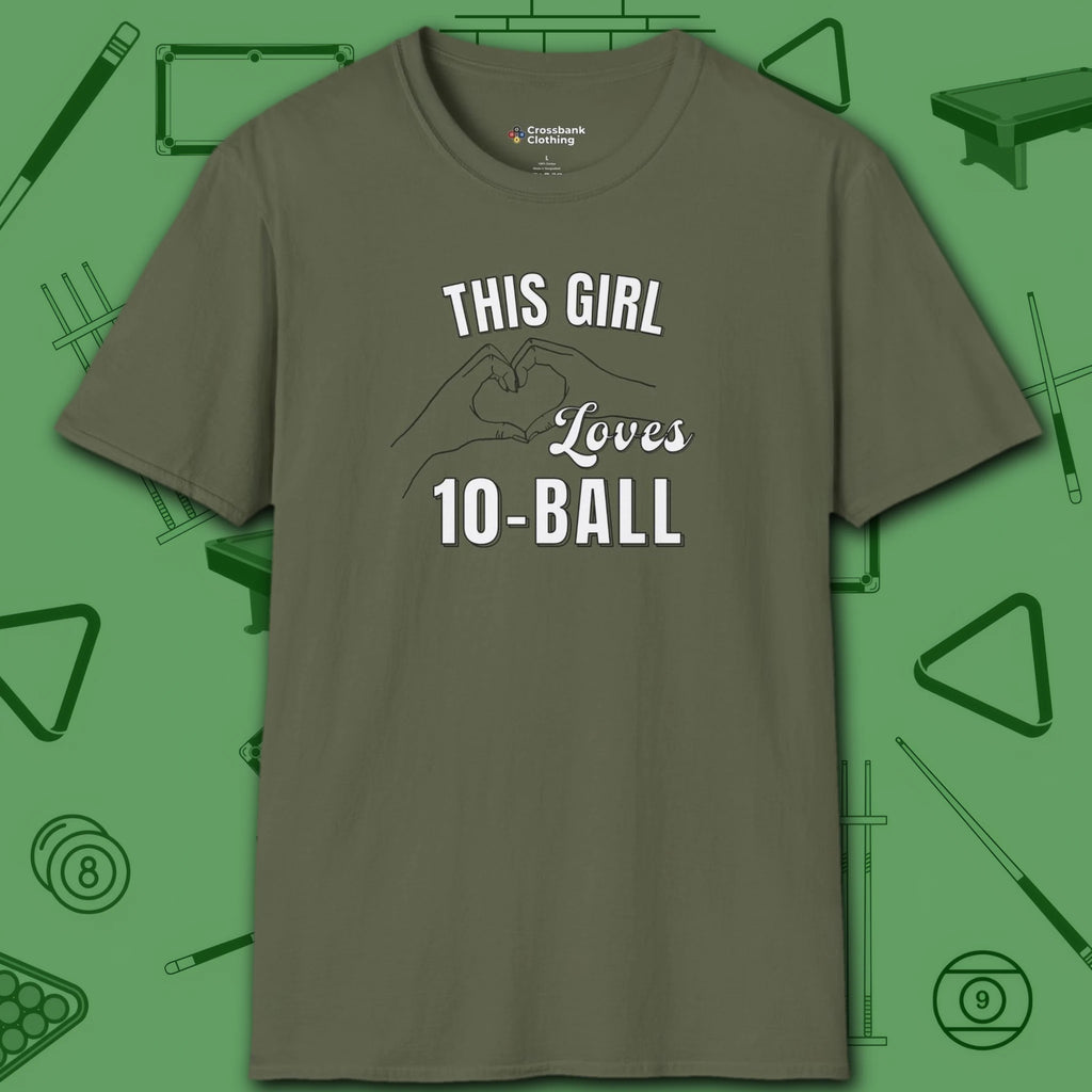 This Girl Loves T-Shirt, in Military Green color, billiards shirt, front view