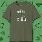 This Girl Loves T-Shirt, in Military Green color, billiards shirt, front view