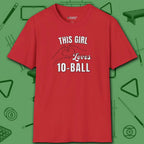 This Girl Loves T-Shirt, in Red color, billiards shirt, front view