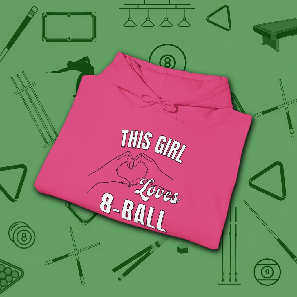 This Girl Loves Hoodie, in Heliconia color, billiards shirt, folded view