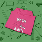 This Girl Loves Hoodie, in Heliconia color, billiards shirt, folded view