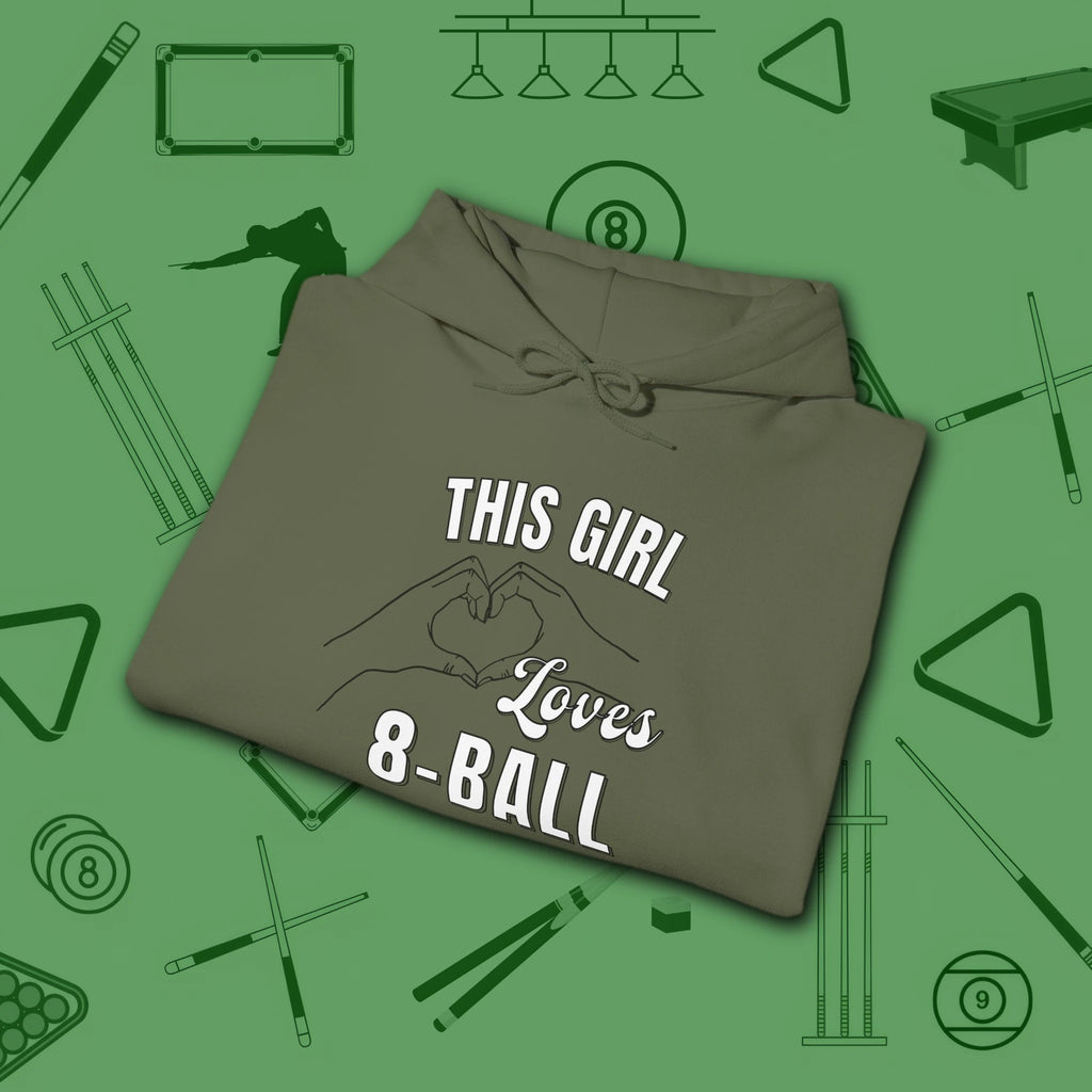 This Girl Loves Hoodie, in Military Green color, billiards shirt, folded view