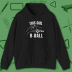 This Girl Loves Hoodie, in Black color, billiards shirt, front view
