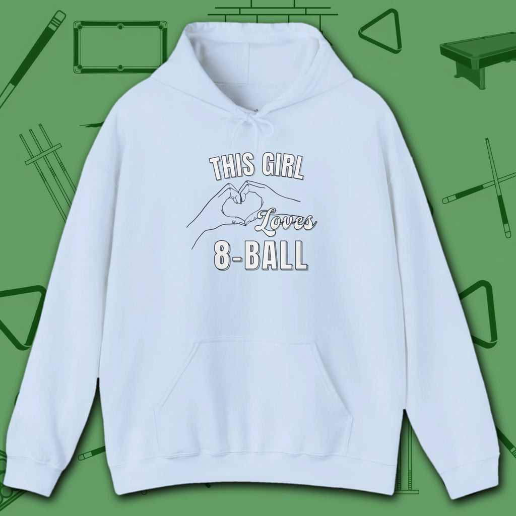 This Girl Loves Hoodie, in Light Blue color, billiards shirt, front view