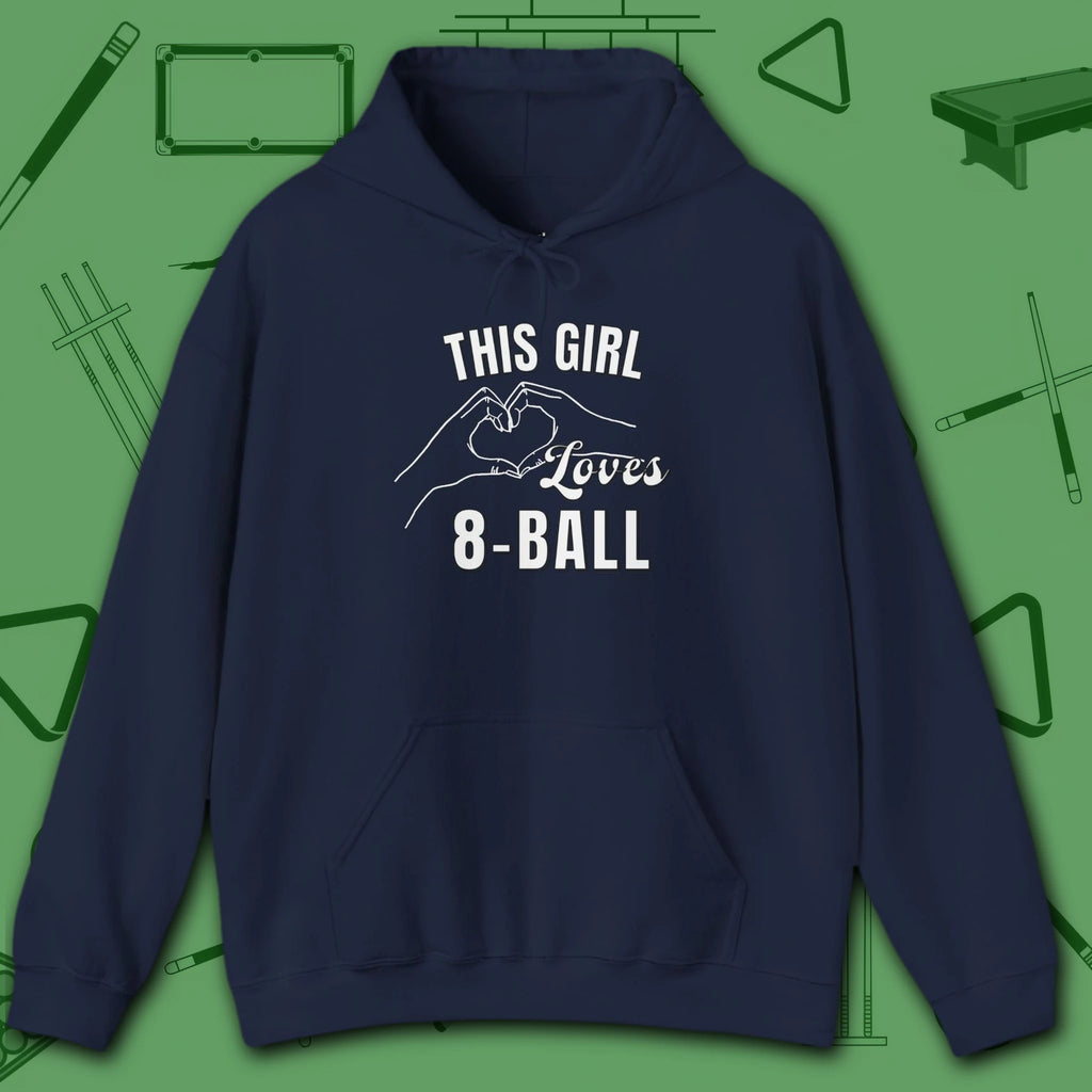 This Girl Loves Hoodie, in Navy color, billiards shirt, front view