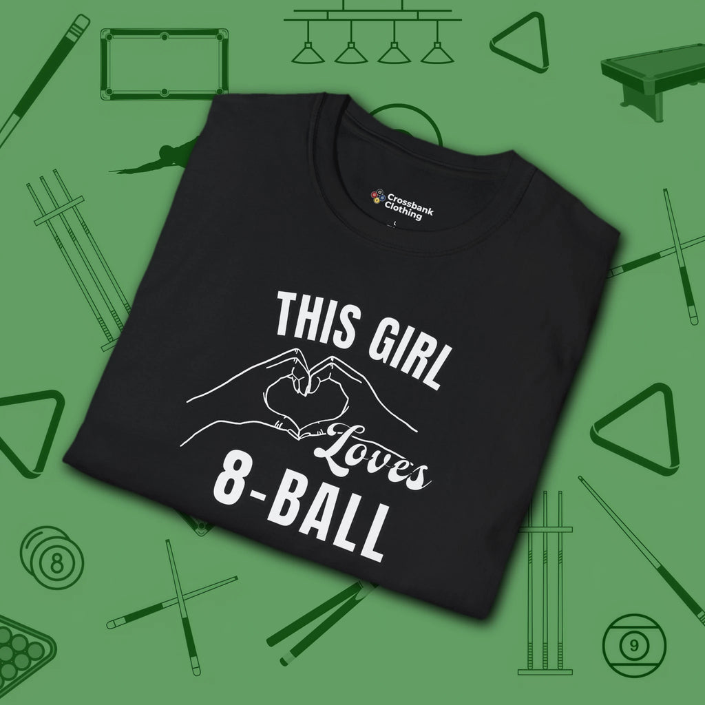 This Girl Loves T-Shirt, in Black color, billiards shirt, folded view