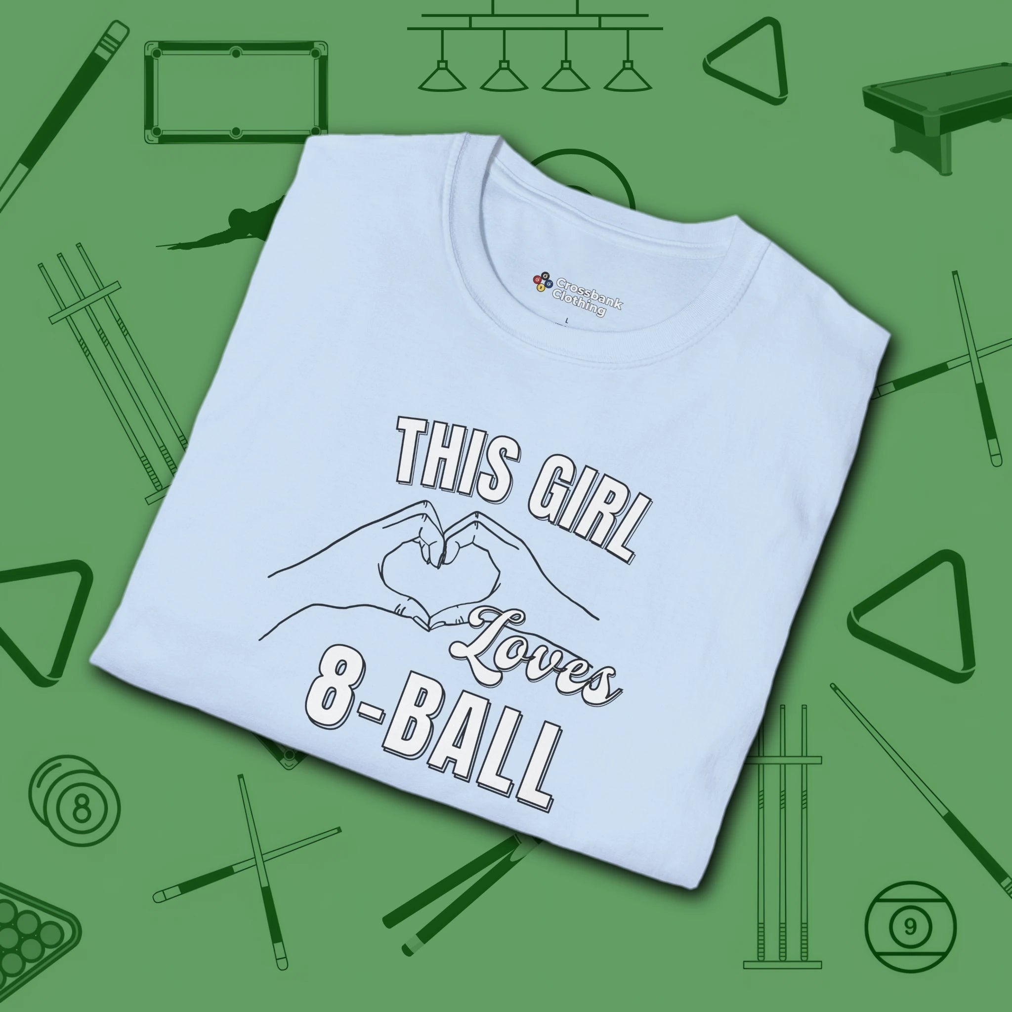 This Girl Loves T-Shirt, in Light Blue color, billiards shirt, folded view