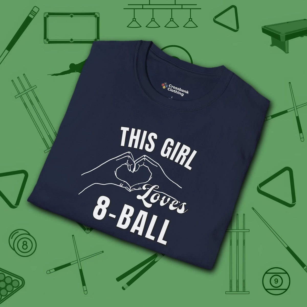 This Girl Loves T-Shirt, in Navy color, billiards shirt, folded view