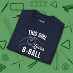 This Girl Loves T-Shirt, in Navy color, billiards shirt, folded view