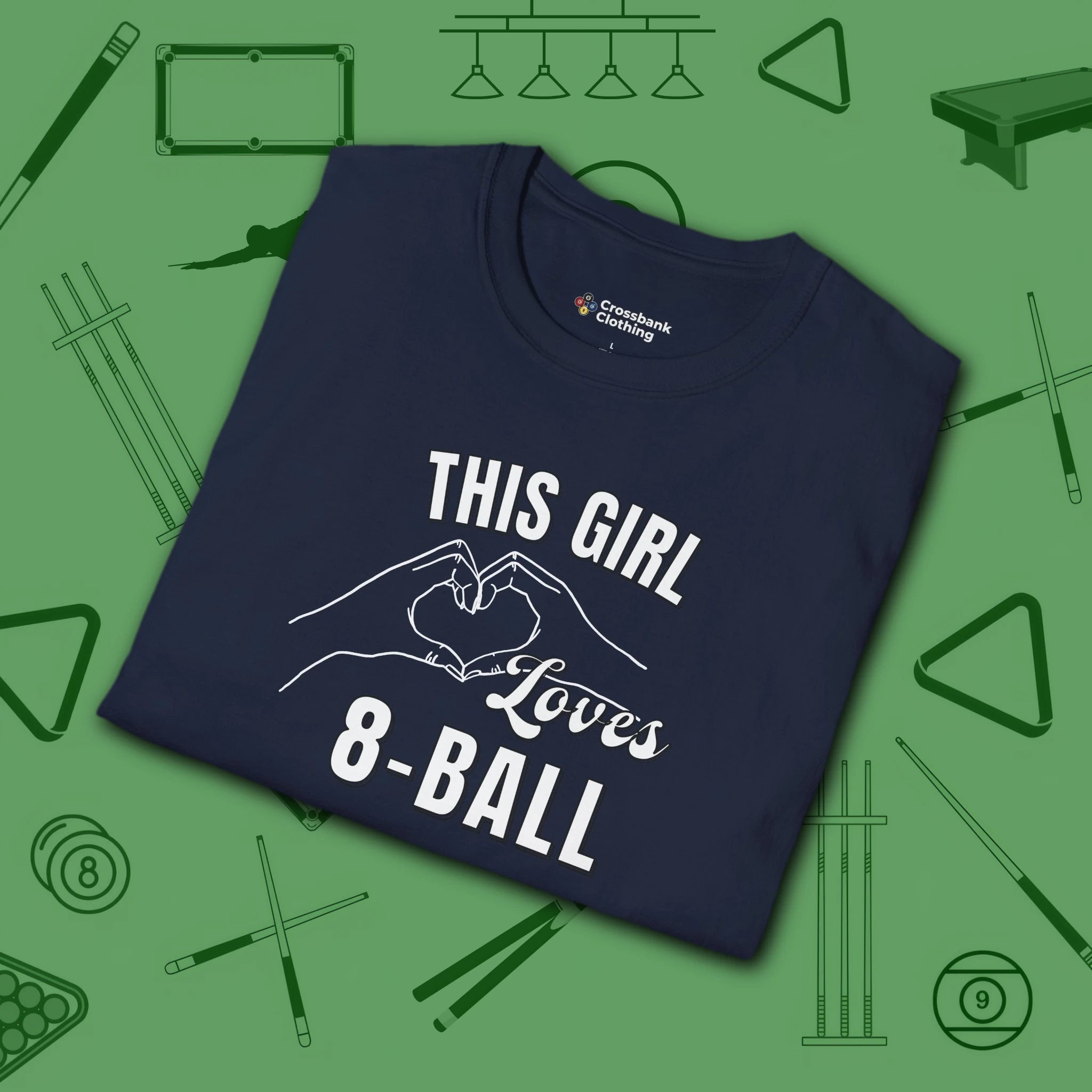 This Girl Loves T-Shirt, in Navy color, billiards shirt, folded view