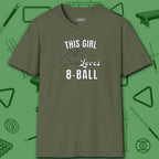 This Girl Loves T-Shirt, in Military Green color, billiards shirt, front view