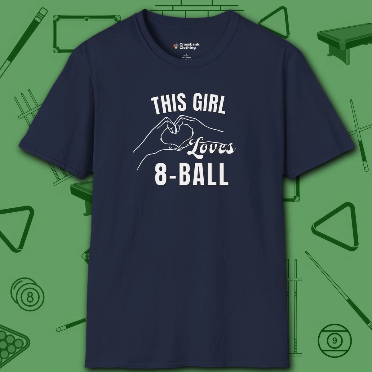 This Girl Loves T-Shirt, in Navy color, billiards shirt, front view