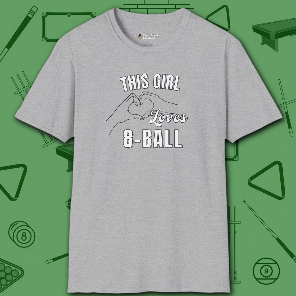 This Girl Loves T-Shirt, in Sport Grey color, billiards shirt, front view