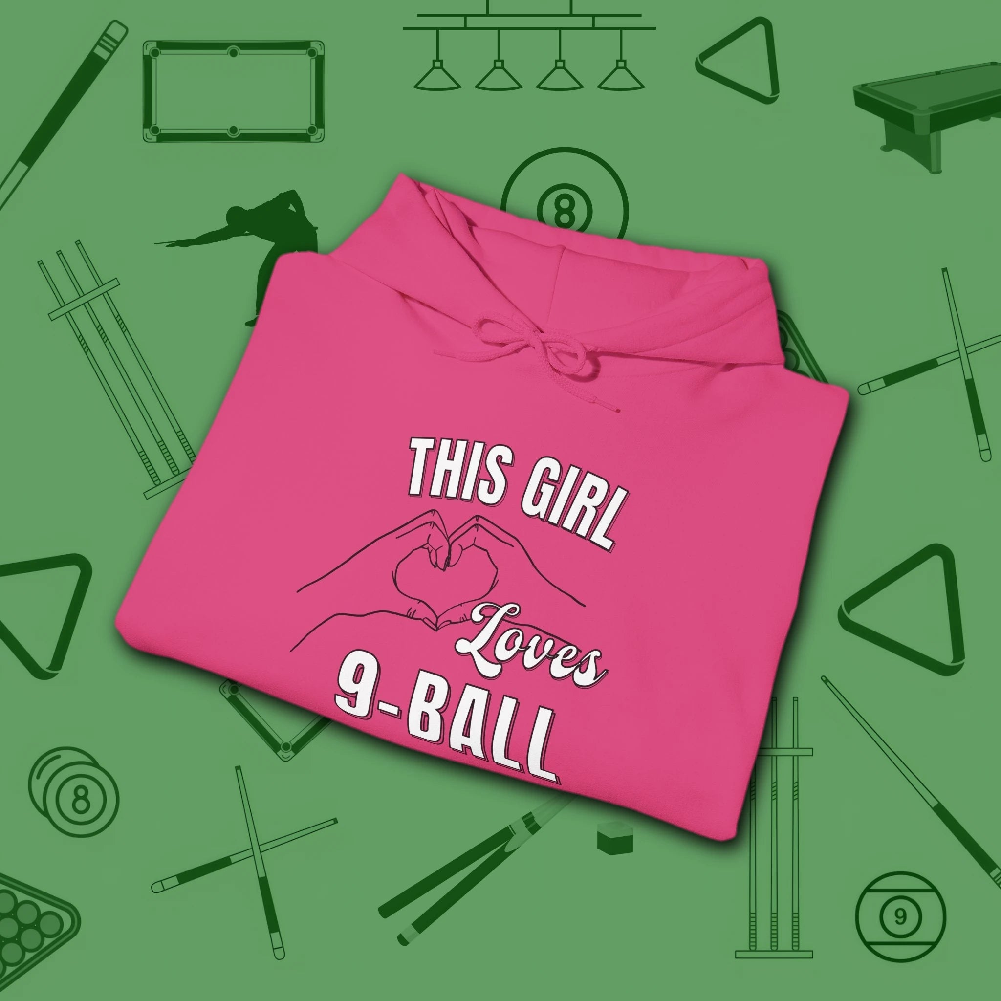 This Girl Loves Hoodie, in Heliconia color, billiards shirt, folded view