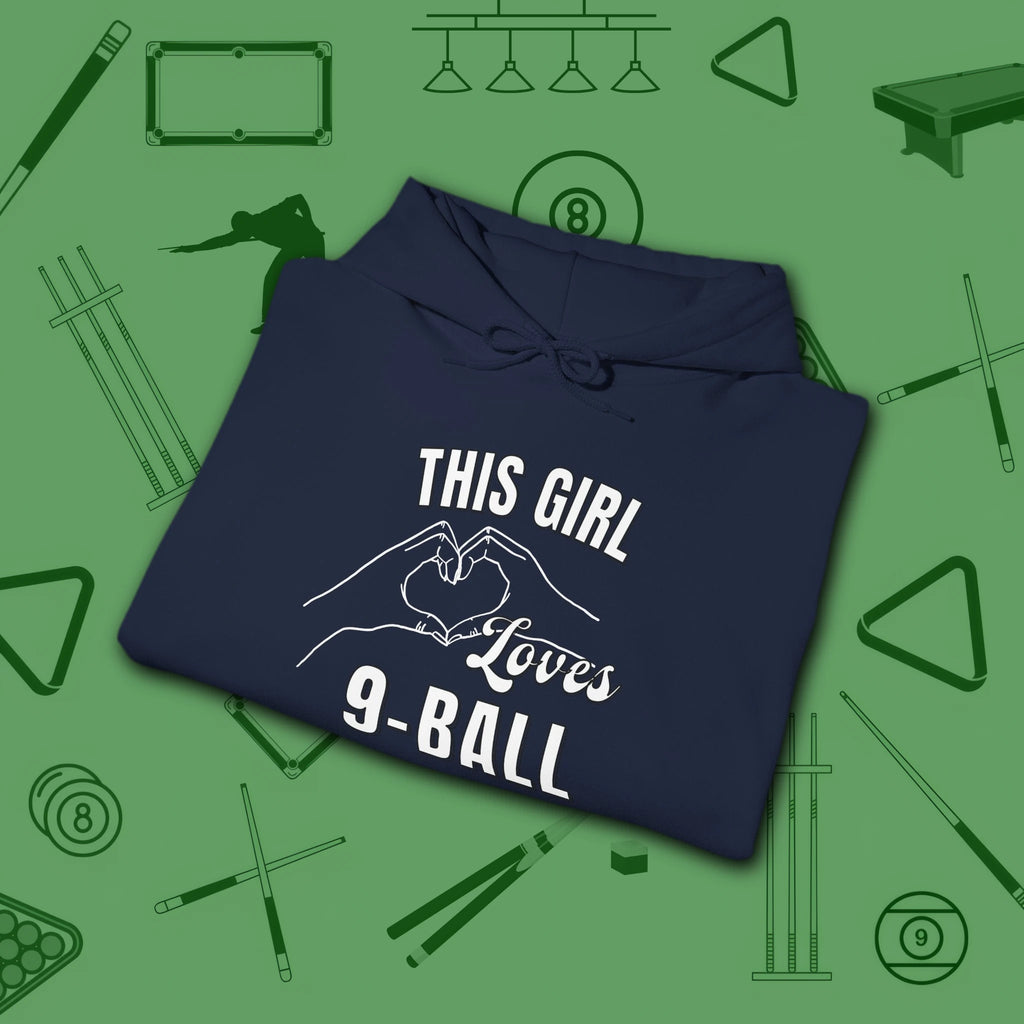 This Girl Loves Hoodie, in Navy color, billiards shirt, folded view