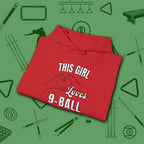 This Girl Loves Hoodie, in Red color, billiards shirt, folded view
