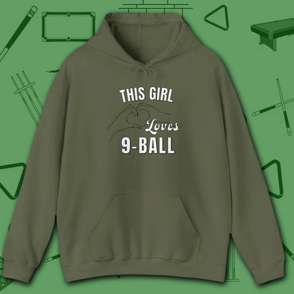 This Girl Loves Hoodie, in Military Green color, billiards shirt, front view