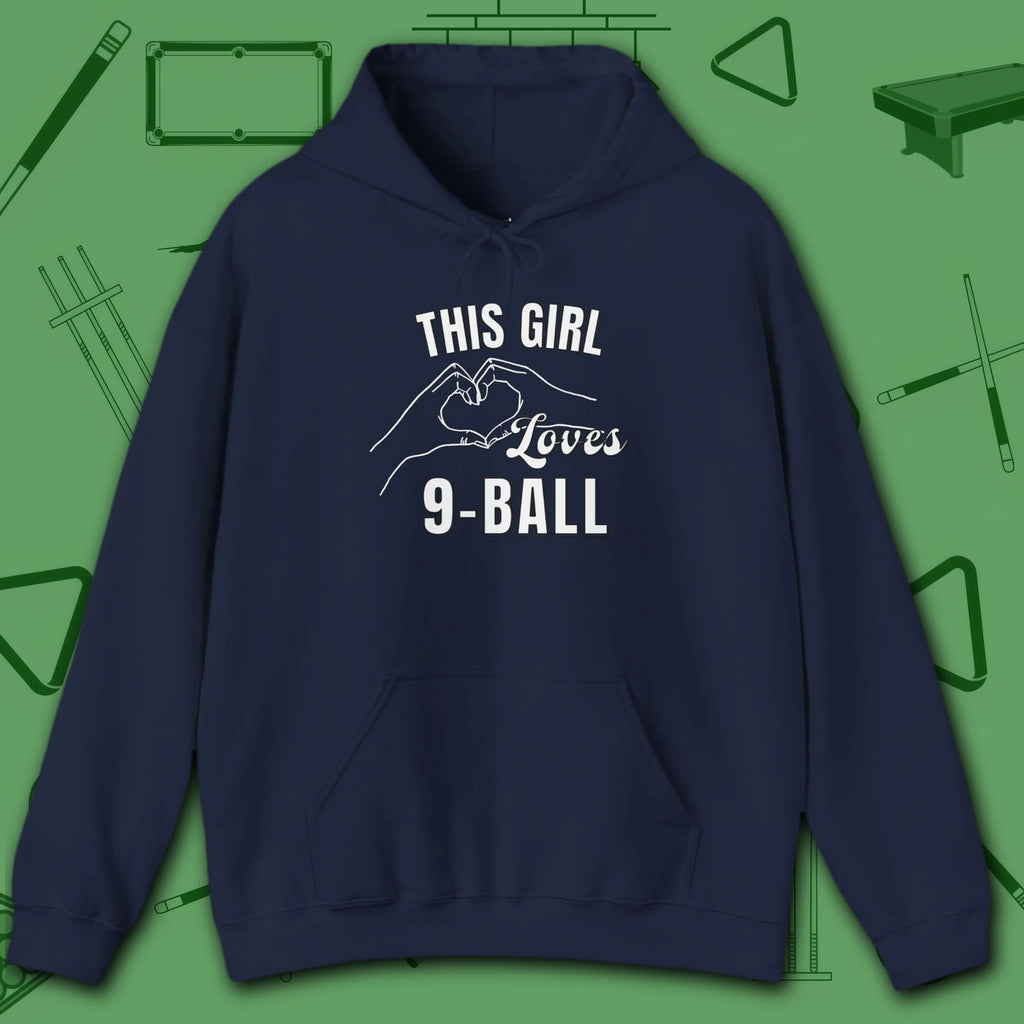 This Girl Loves Hoodie, in Navy color, billiards shirt, front view